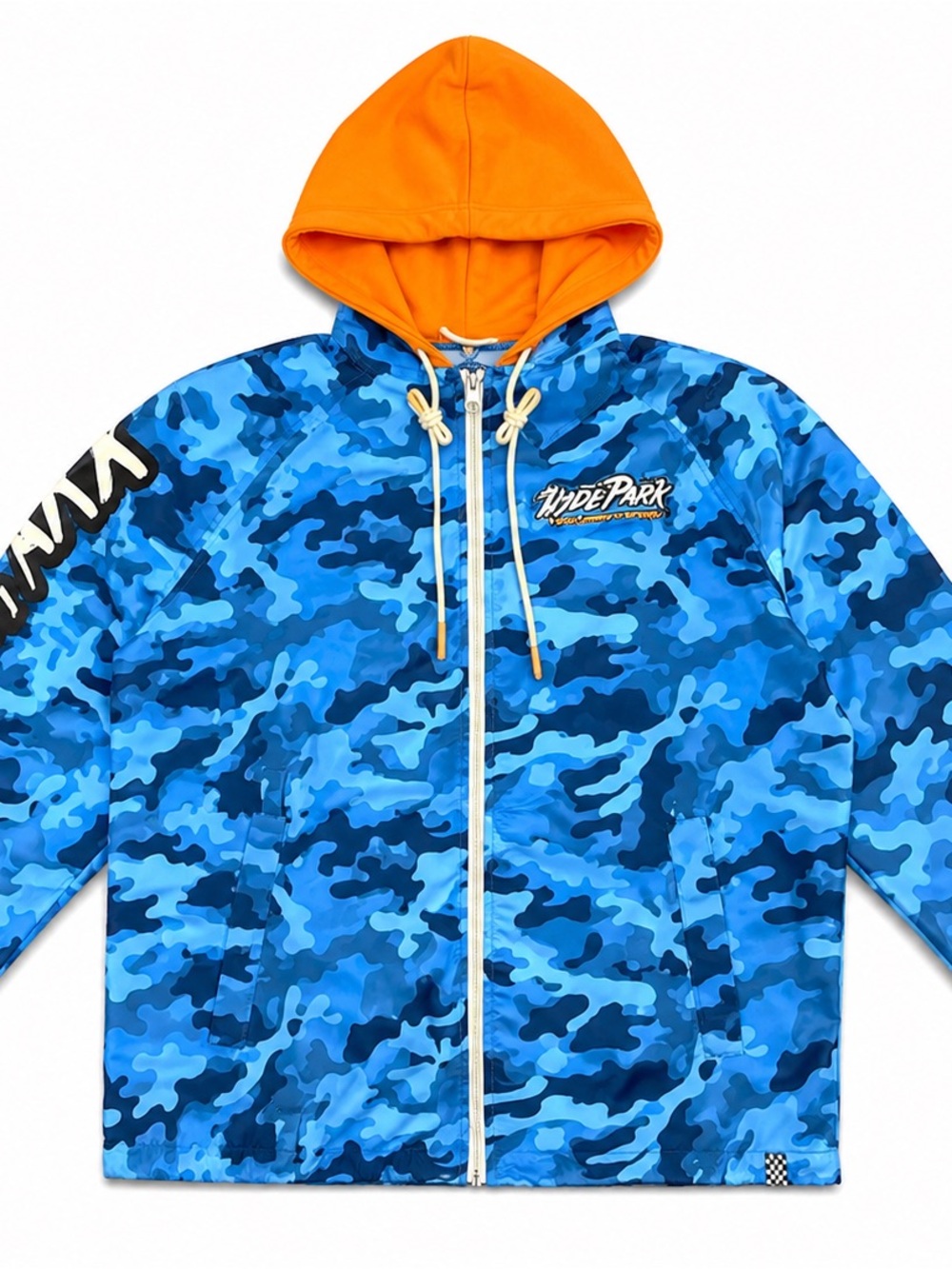 Men's Blue Camo Windbreaker with Orange Hood